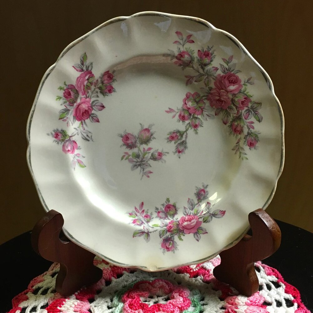 2 Vintage Johnson Bros English Roses Dessert Plates Pink Gold Trim